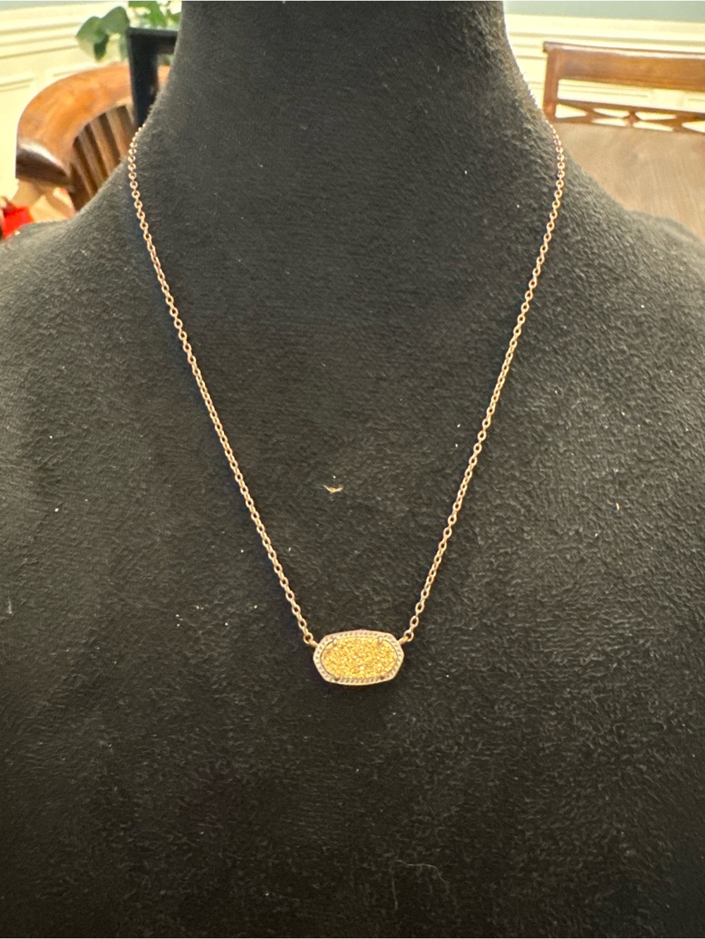 Kendra Scott Gold Tone Druzy Pendant Necklace Adjustable Chain